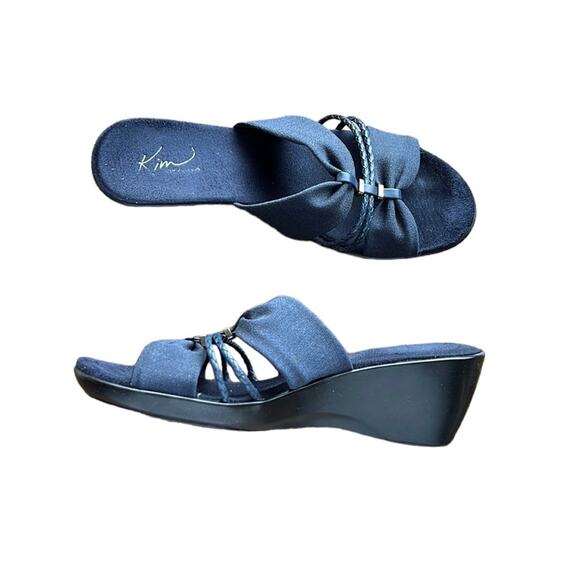 Kim Rogers Annabelle Navy Fabric Strappy Wedge Sandal - Picture 1 of 12